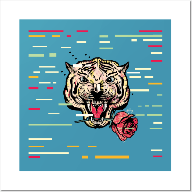 Tiger with a red rose Wall Art by LICENSEDLEGIT